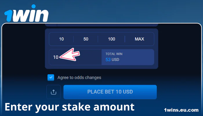 Enter your bet amount on 1Win