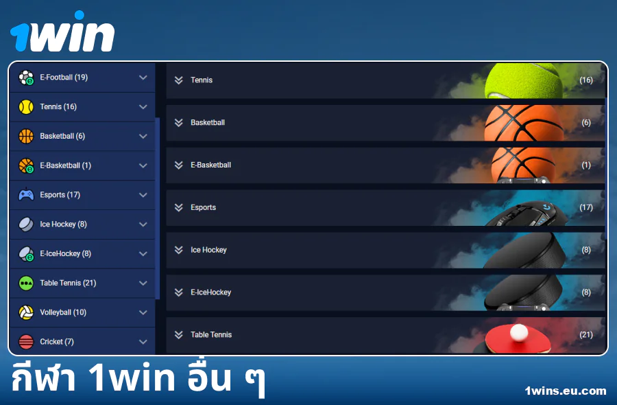 ประเภทกีฬาที่เจ้ามือรับแทง 1Win ประเทศไทยมีให้